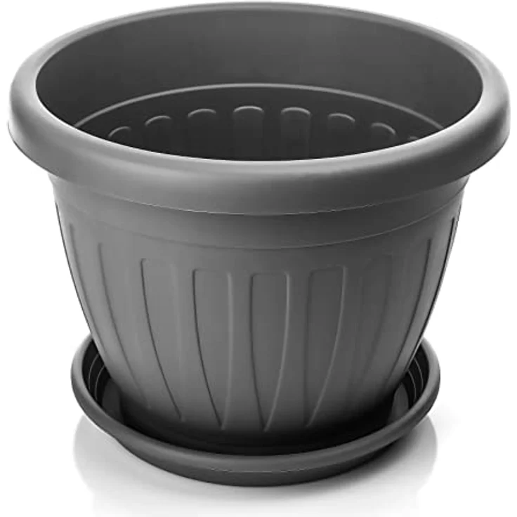 BigDean 3X Blumentopf mit Untersetzer rund ø50xH38 cm anthrazit - wetterfester Pflanzkübel - Wasserablauf UV-beständig aus bruchsicherem Kunststoff - Innen + Außen geeignet - Made in Europe – Bild 5