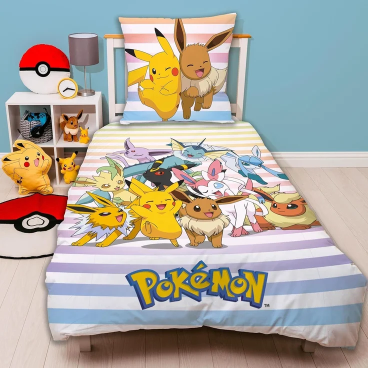 Pokemon Bettwäsche für Kinder 135x200 80x80 cm buntes Motiv mit Pikachu & Friends aus 100% Baumwolle – Bild 1