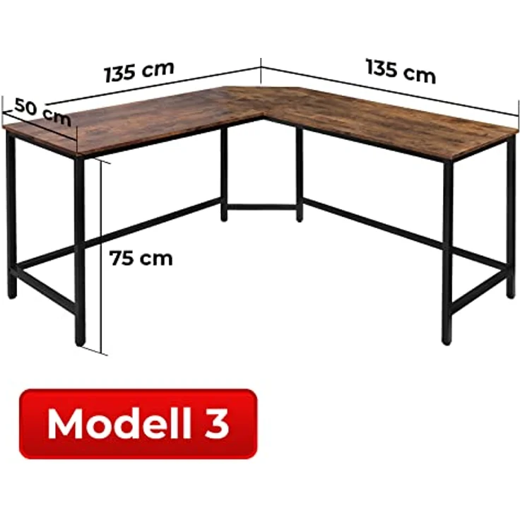 VENDOMNIA Schreibtisch industrial Design, aus Metall (Ablage oder Monitorständer, Schwarz Braun, Modellwahl, Eckscreibtisch, Computertisch, Bürotisch, L Form Arbeitstisch), Vintage Retro Laptop und PC Tisch – Bild 4