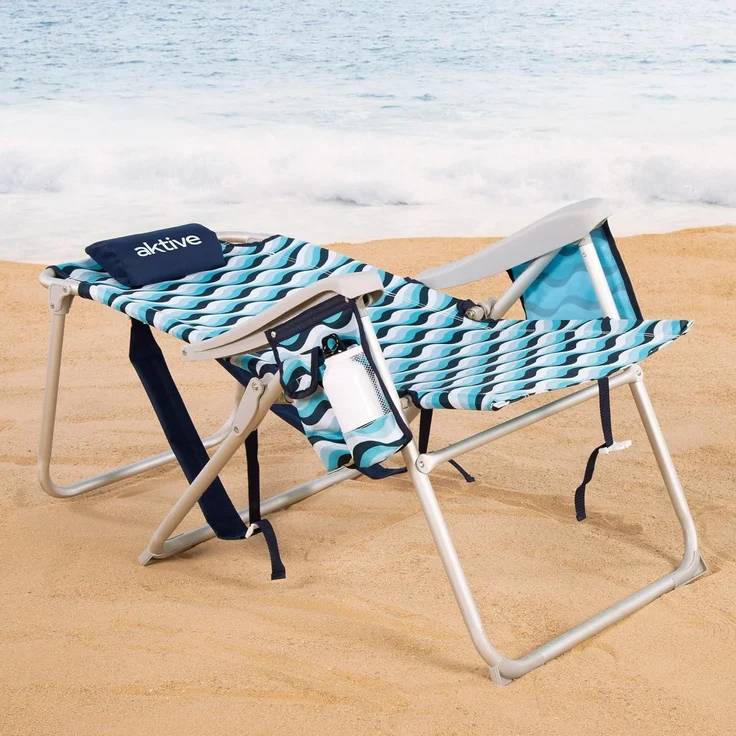 AKTIVE Strandstuhl, klappbar, 64 x 63 x 43/105 cm, Aluminium und Polyester, 5 Positionen, mit Rucksackgriffen, Armlehnen und Seitentaschen, Kippschutz, robust und leicht, Modell Aruba (62416) – Bild 4