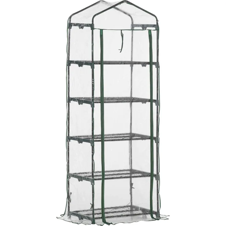 MELAYR, PVC-Gartengewächshaus mit 5 Ablagen, Balkongewächshaus, Verstärkte 135 g/m²-Plane, 70 x 49 x 8,5 cm, Transparent