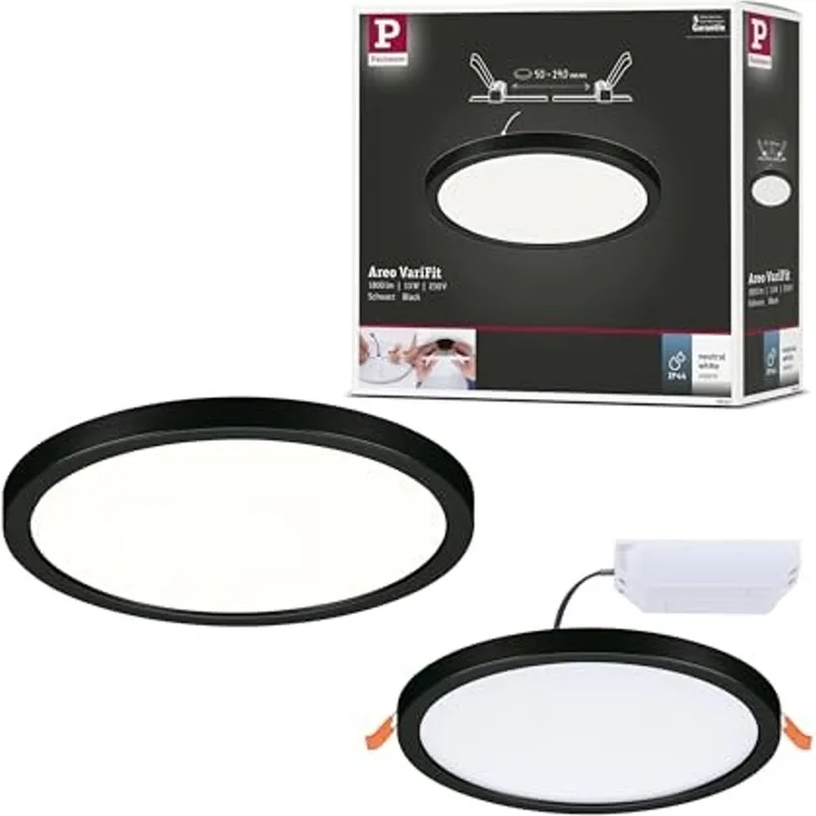 Paulmann 79963 LED Einbaupanel Areo VariFit IP44 rund 175mm Schwarz 4000K