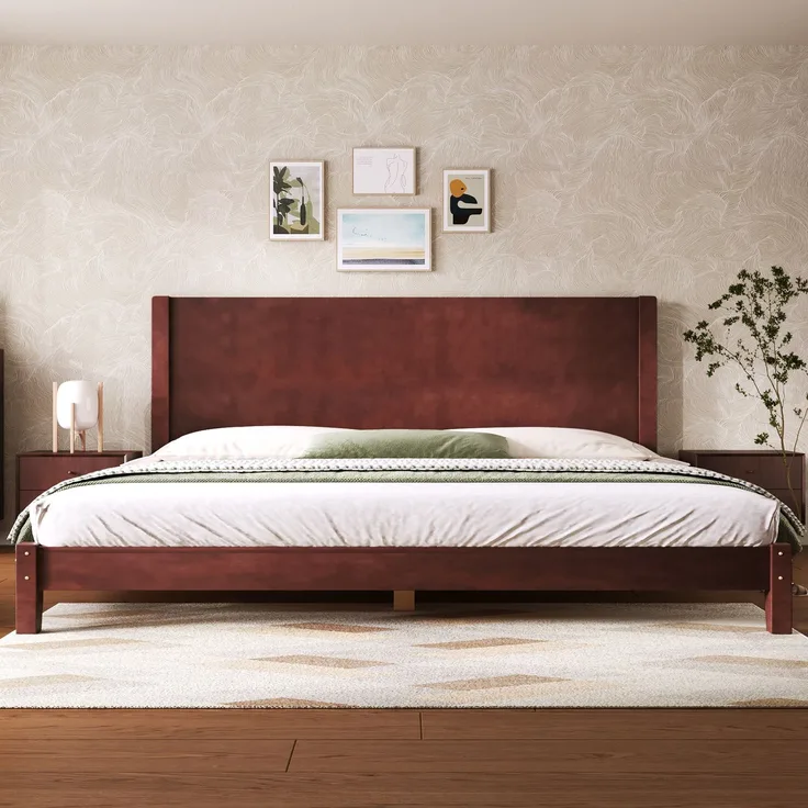 Merax Doppelbett, 180x200 Plattformbett mit Kopfteil und Lattenrost, Braun