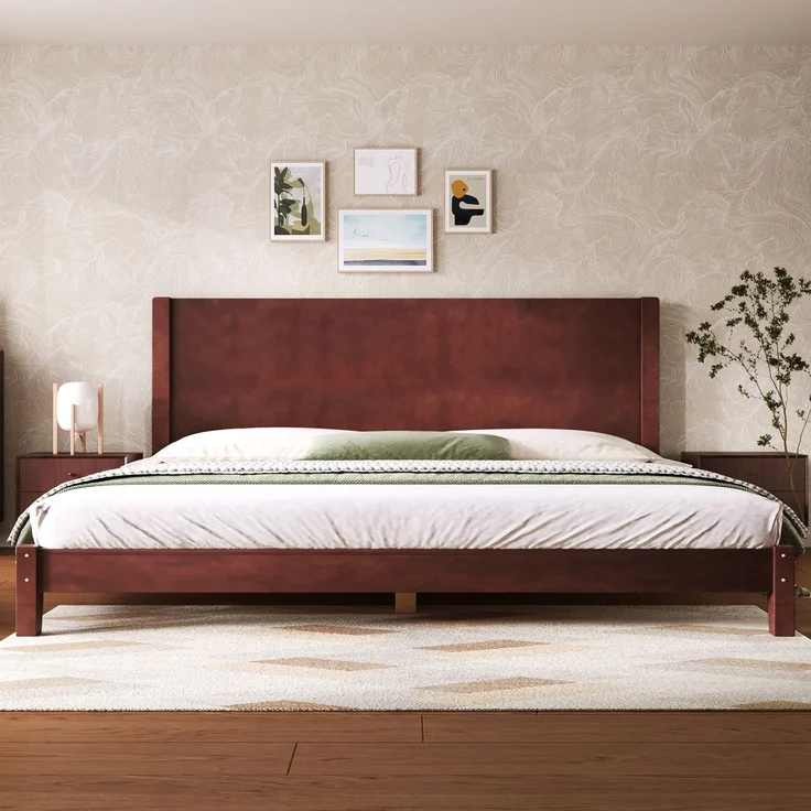 Merax Doppelbett, 180x200 Plattformbett mit Kopfteil und Lattenrost, Braun – Bild 1