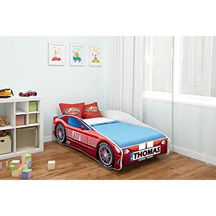 Kinderbett Autobett Auto Junior mit Lattenrost und Matratze 140x70 160x80 180x80 ACMA (160x80, 1 + Name) – Bild 3