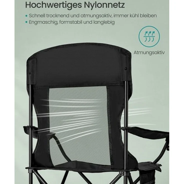 SONGMICS Campingstuhl 2er Set, Klappstuhl Outdoor, Angelstuhl, hohe Rückenlehne, verstellbare Armlehnen, Getränkehalter, klappbar, bis 150 kg belastbar, Camping Garten, tintenschwarz GCBDE028B02 – Bild 3