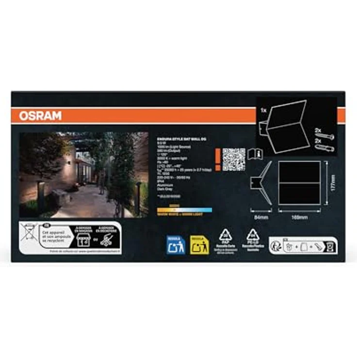 Osram ENDURA STYLE BAT Außenwandleuchte, LED-Wandleuchte mit indirektem Licht, warmweiß, 3000K, Aluminium, IP44, 9,5W – Bild 3