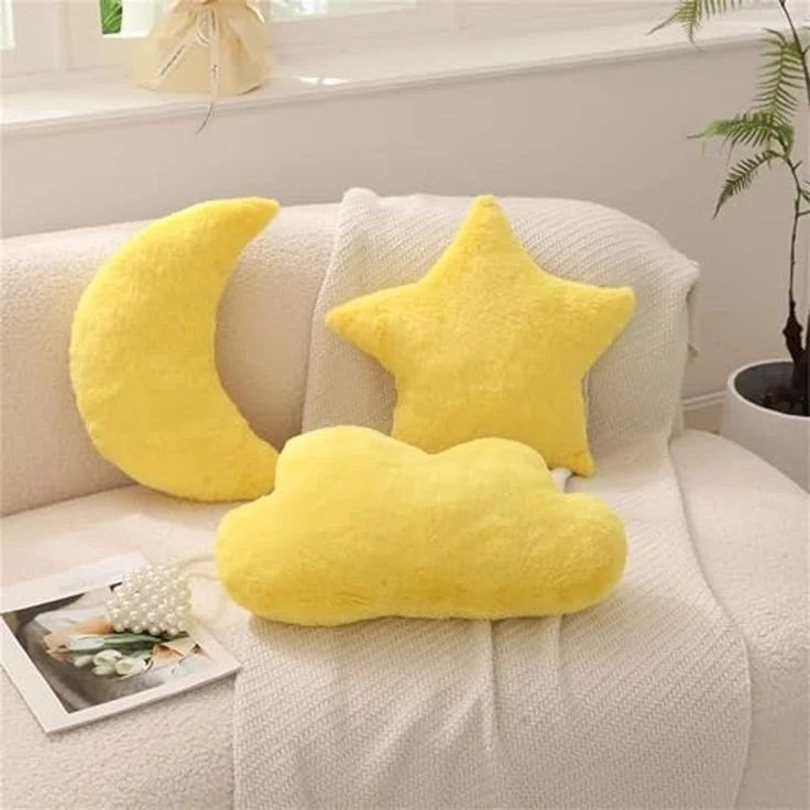 Kuschelkissen Kinder Sternkissen Weiche Flauschige Mond Wolken Sternform Zierkissen Sofakissen, Plüsch Kissen Dekokissen für Kinderzimmer Schlafzimmer Deko (Rosa Wolke 44 cm) – Bild 2