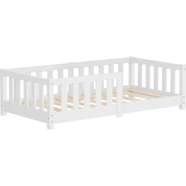ML-DESIGN Spielbett Bodenbett Holzbett mit Lattenrost & Rausfallschutz Jugendbett Babybett, Abenteuerbett 70x140cm Weiß Kinderbett Bettgestell ohne Matratze – Bild 1