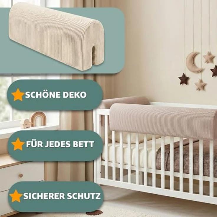 Bettkantenschutz für Kinderbetten 80 cm - Schutz für Bettrahmen Baby Bett rausfallschutz für boxspringbett bettgitter mit Minky Bezug Kantenschutz Kinder Babybett Jeansfar – Bild 6