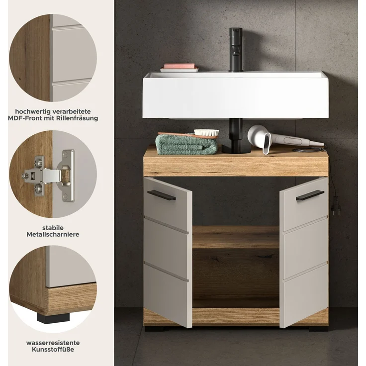 Waschbeckenunterschrank B/H/T: 60x56x34 cm in Evoak Oak Nachbildung – Bild 8