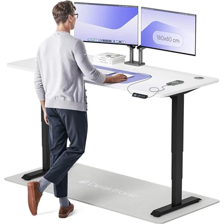 Höhenverstellbarer Schreibtisch - Höhenverstellbar Elektrisch mit Flüsterleisem Dual-Motor & Touchscreen - Hohe Tragfähigkeit - Stehtisch von Desktronic, Schwarz + Weiß, 180x80 cm – Bild 2