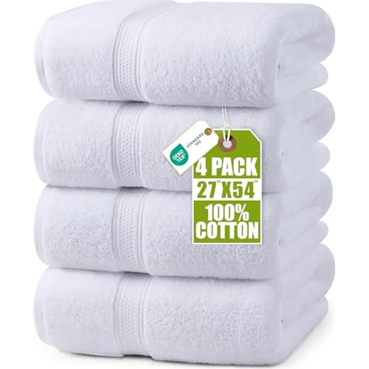 Utopia Towels 4er-Pack Badetücher Set, Premium 100% ringgesponnene Baumwolle, 69 x 137 cm, sehr saugfähig, weiß – Bild 1