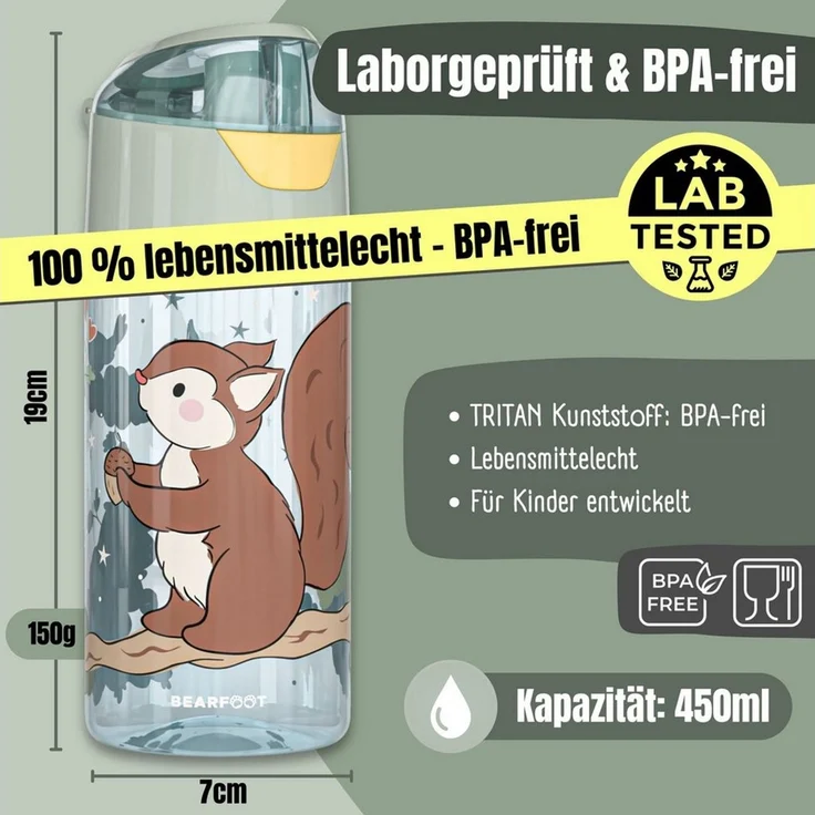 BEARFOOT Trinkflasche Trinkflasche Kinder, leichte Wasserflasche-Eichhörnchen sage – Bild 4