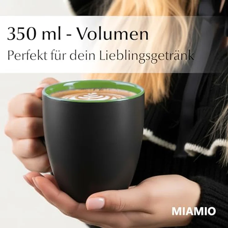 MiaMio Tasse MIAMIO - 6 x 350 ml Kaffeetassen Set Außen Schwarz Innen Farbig – Bild 8