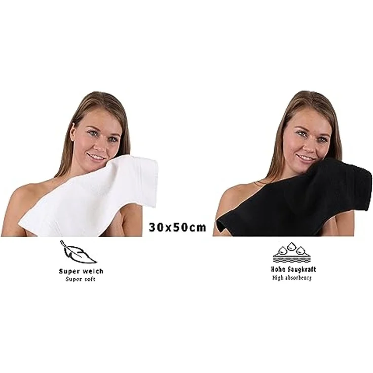 Betz Gästehandtücher 10 Stück Premium 30x50 cm Farbe weiß und schwarz, 100% Baumwolle – Bild 5