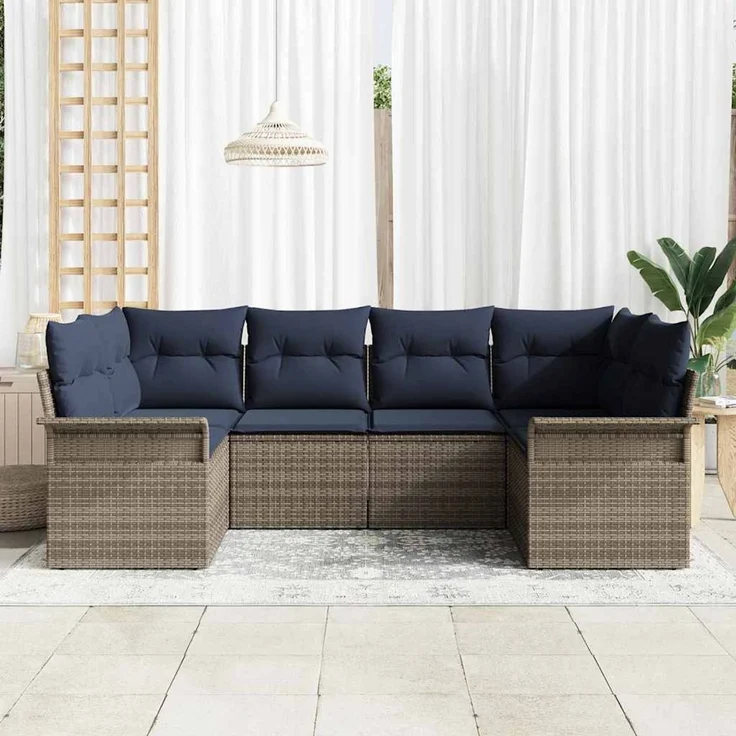 vidaXL Gartensofa-set mit Kissen 6 pcs Grau Poly-Rattan 3345505 – Bild 3