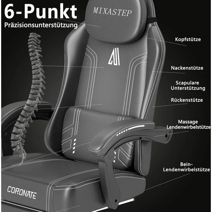 Ergonomischer Gaming Stuhl mit Verstellbarer Rückenlehne in Weiß - Bürostuhl – Bild 4