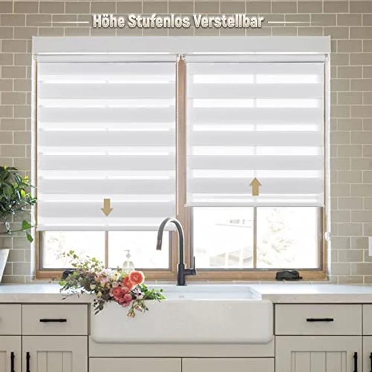 Deswell Doppelrollo Klemmfix ohne Bohren Weiß B65 x H210 cm (Stoffbreite 61cm) Rollos für Fenster ohne Bohren für Fenster mit Lichtdurchlässig & Verdunkelnd/Höhe Stufenlos Verstellbar – Bild 3