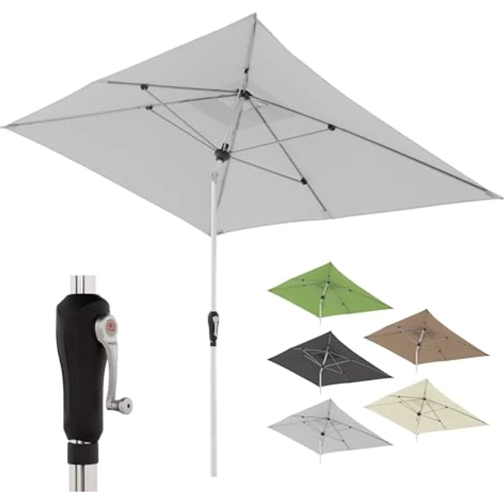Doppler Sonnenschirm SL-AZ Auto Tilt 190x290 cm Hellgrau I Gartenschirm knickbar I Kurbelschirm mit UV-Schutz 80+ I Kurbelschirm aus Aluminium I regenabweisendes Polyester-Schirmdach – Bild 2