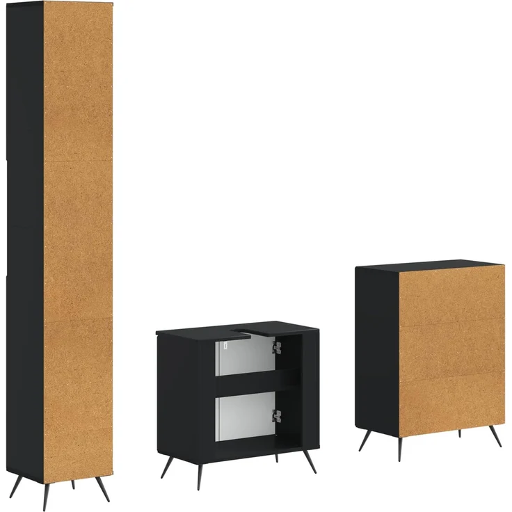 vidaXL 3-teiliges Badezimmer-Schranksystem BREDA Schwarz Holzwerkstoff 3417478 – Bild 6