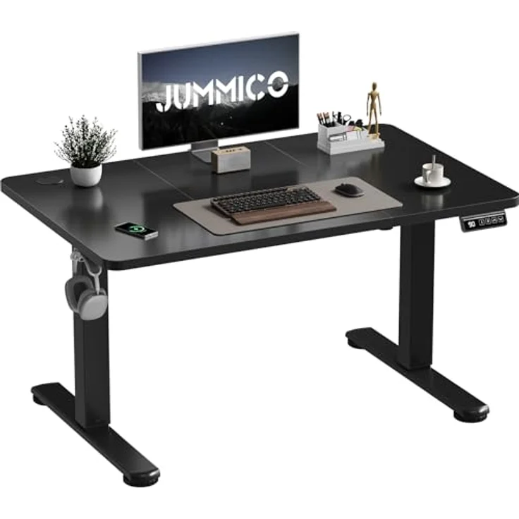 JUMMICO Höhenverstellbarer Schreibtisch 110x60cm, Standing Desk Elektrischer Schreibtisch Höhenverstellbar mit Memory-Funktion, Schwarz – Bild 1