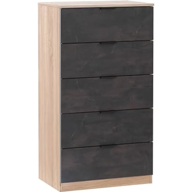 Dmora - Mesquite-Kommode, Kommode mit 5 Schubladen, Kommode für das Schlafzimmer, moderne Kommode, 60x40h110 cm, Eiche und Anthrazit – Bild 6