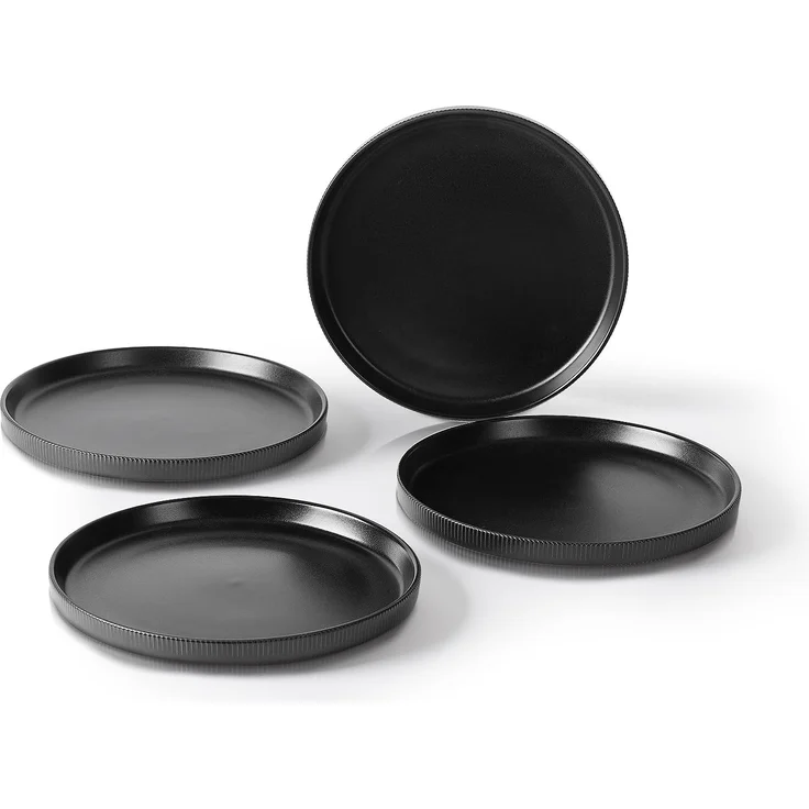 JIWOO Teller 4er Ø21,3cm, Speiseteller Steakteller Dessertteller Brotteller Plate, (4 St), Keramik Hochwertiges Tellerset Schwarz Mikrowellen spülmaschinenfest – Bild 1