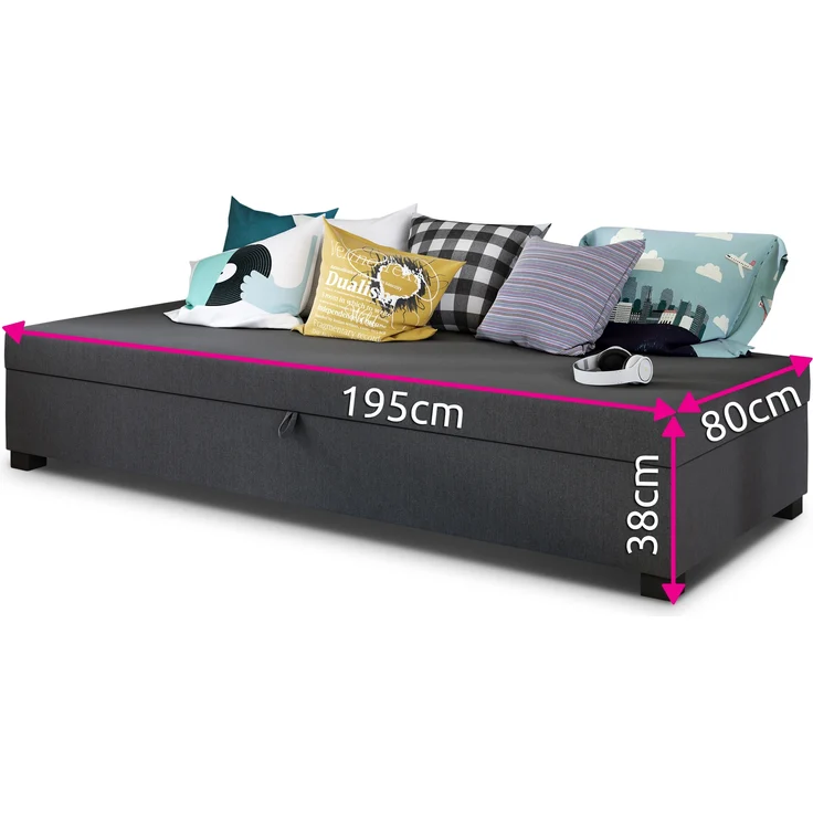 Einzelbett Misti - Sofa mit Bettkasten, Schlafsofa, Bettsofa, Farbauswahl, Bettgestell, Komfortbett, Bett für Jugendzimmer, Schlafmöbel (Grau (Lux 05)) – Bild 5