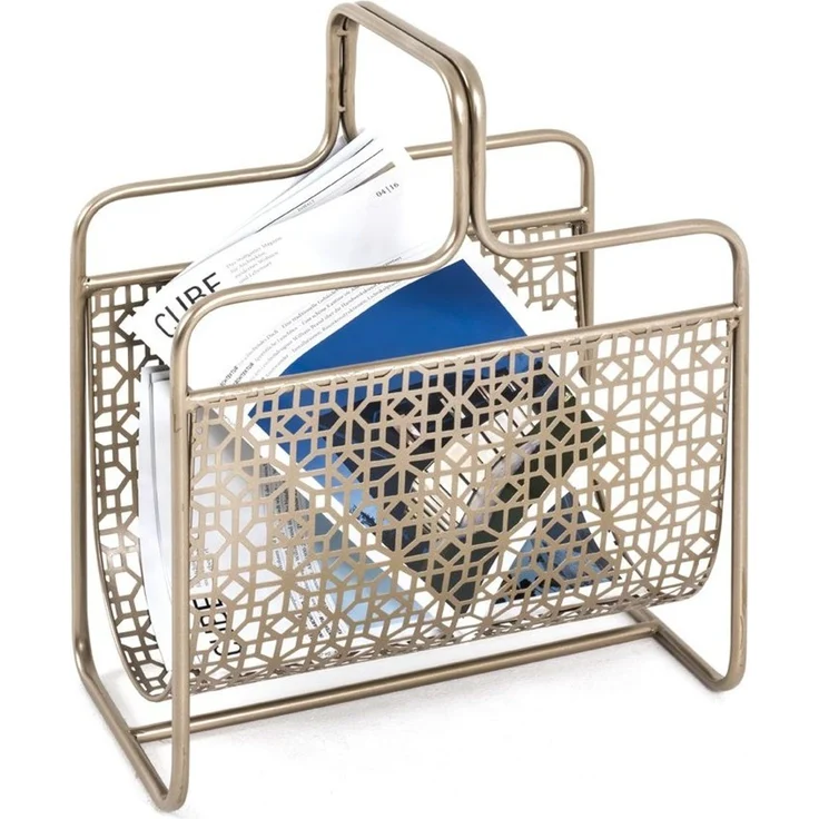 Haku Zeitungsständer im Art-Deco-Stil, gold matt lackiertes Metallgestell mit Bügelgriff, freistehend, 37 x 22 x 45 cm – Bild 3