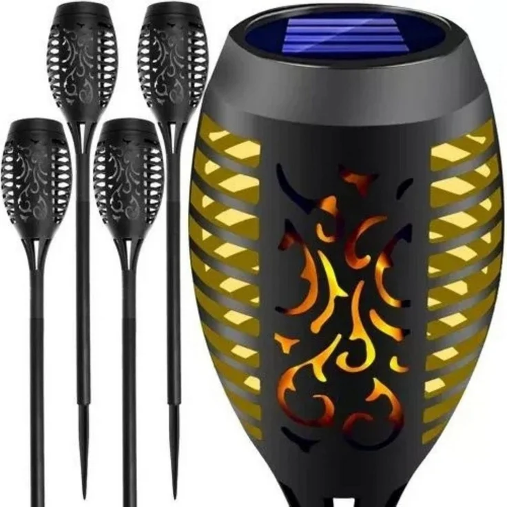 Gardlov LED Solarleuchte LED Solarleuchte LED Solar Gartenleuchten Flammeneffekt 4er Set Deko, LED, warmweiß, Wetterfeste IP44 Solar Gartenfackeln mit Dämmerungssensor 4 flammig – Bild 1