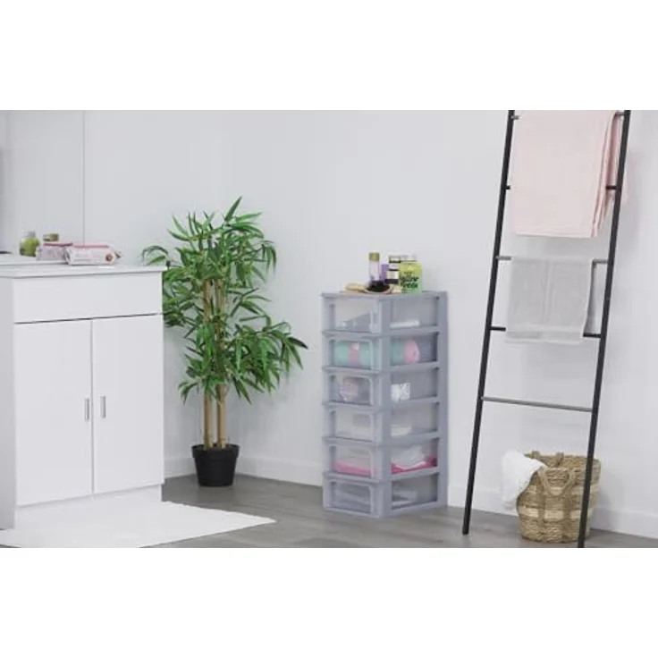 Iris Ohyama, Kunststoff Schubladenbox mit 6 flachen Schubladen, Grau, Easy-Pull-System, A4, A5 & A6 Format, Schreibtisch Organizer für Büro, Schule, Schreibwaren, BPA-frei, Schubladenschrank, OCH-2006 – Bild 5