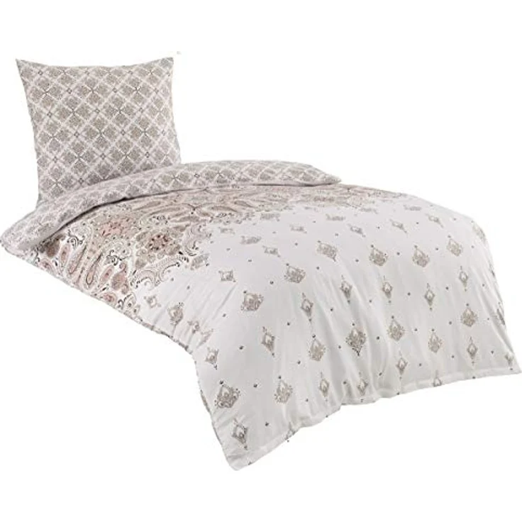 Buymax Bettwäsche Wendebettwäsche, Bettbezug-Set Stone, Harley, 100% Baumwolle, 3 teilig, 200x200 cm, Reißverschluss, hochwertig, Weiß, Beige – Bild 5
