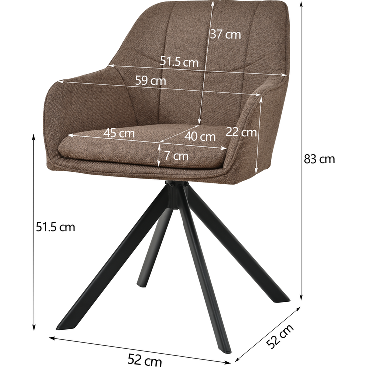 GOEURVANT 1437 Esszimmerstühle 6er-Set, 360° Drehbar, Webstoff, Mokkabraun, 83 x 52 x 59 cm – Bild 5