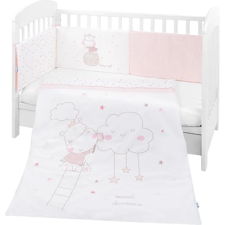 Kikkaboo Bettwäsche 4-teilig Decke 135x95 cm, Bezug, Nestchen Bett 140x70 cm rosa