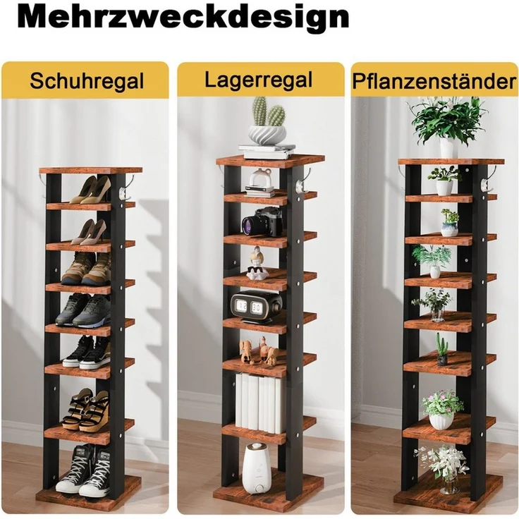 oyajia Schuhregal Standregal mit 7 Ebenen, mit verstellbaren Regalhöhen, 113cm, Schuhregal schmal platzsparend, für Eingangsbereich – Bild 3