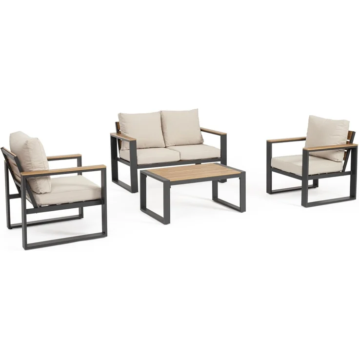 Garten-Set Orendra Aluminium, modern und wetterfest, 4er Gruppe, anthrazit beige, inkl. Kissen – Bild 1