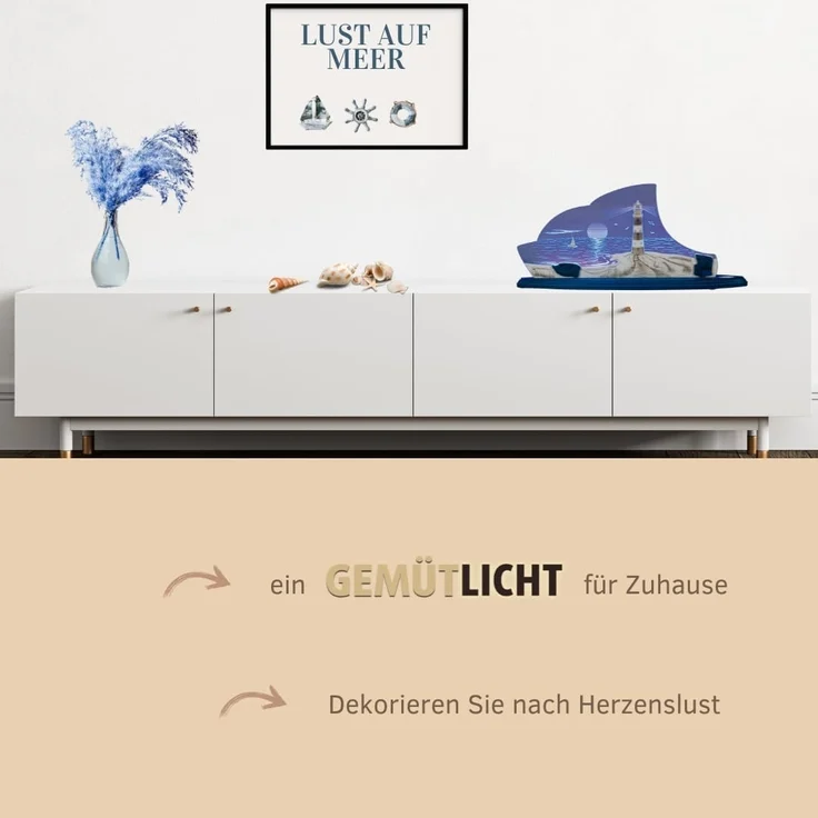 Weigla LED Dekolicht Maritim, Holz & Acrylglas, BLAU-WEIẞ, Made in Germany, LED wechselbar, Neutralweiß, Erzgebirge garantiert, maritime Deko Innen, Dekolampe – Bild 4