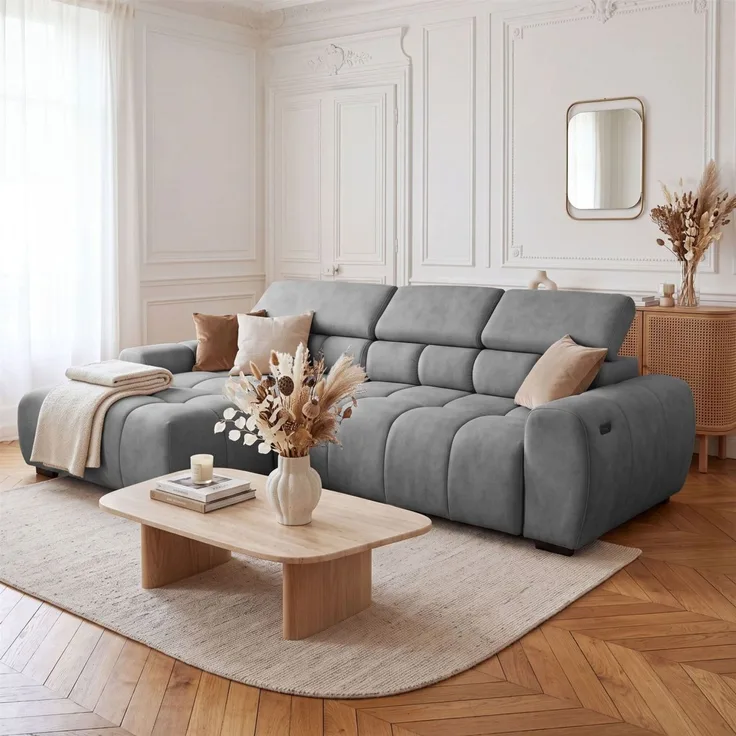 Ecksofa Schlafsofa VELUNIO RELAX in Stoff Salvador Grau Ottomane Links
