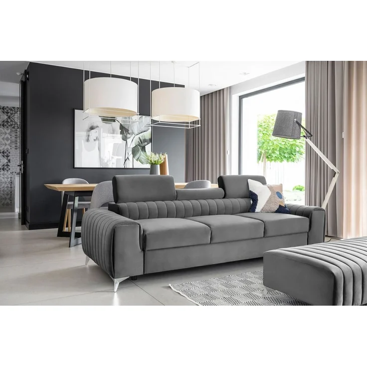 Sofa 3-Sitzer mit Schlaffunktion Schlafsofa ELENI Stoff Monolith Grau – Bild 3