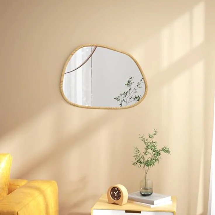 HOMCOM Wandspiegel, Natur, 2.1x60x80 cm, Glas, Holzwerkstoff, vielseitig, vertikal/horizontal aufhängbar – Bild 2