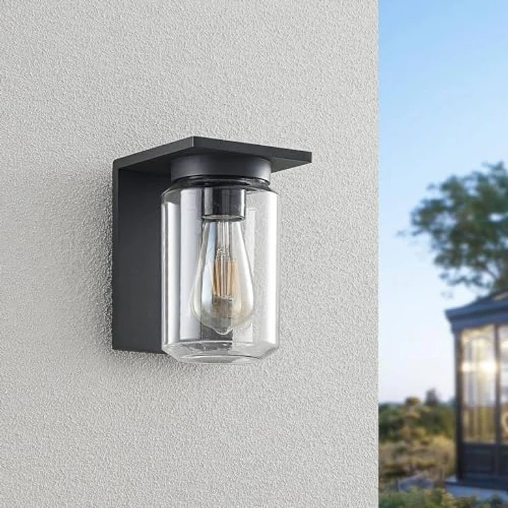 Lucande Wandlampe außen, Aluminium dunkelgrau, Temperglas, IP54, 1x E27, ohne Leuchtmittel, moderne Wandleuchte für Garten und Hauswand – Bild 4