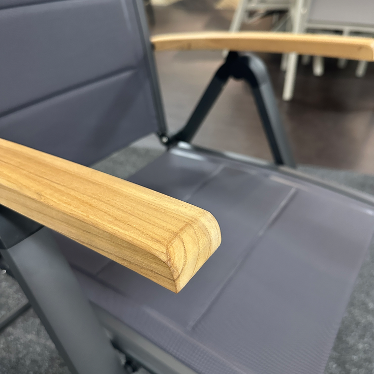 UNICAMO Klappstuhl, mit Teak Armlehnen, Sitz & Rückenlehne Textil – Bild 13