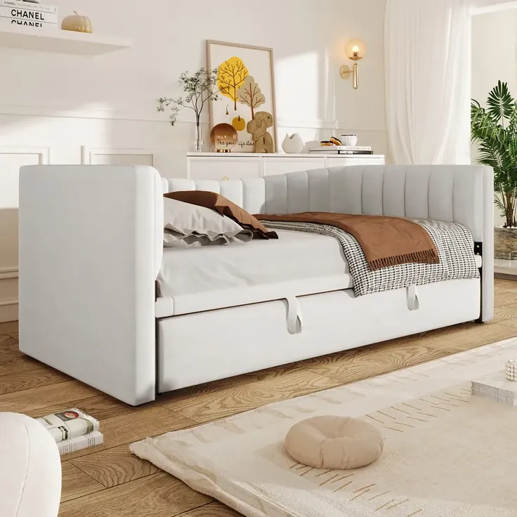 Schlafsofa mit Lattenrost und Ausziehbett, Bettfunktion, 90x200 cm/180x200 cm, Einzelbett, Polsterbett, Samt – Bild 2