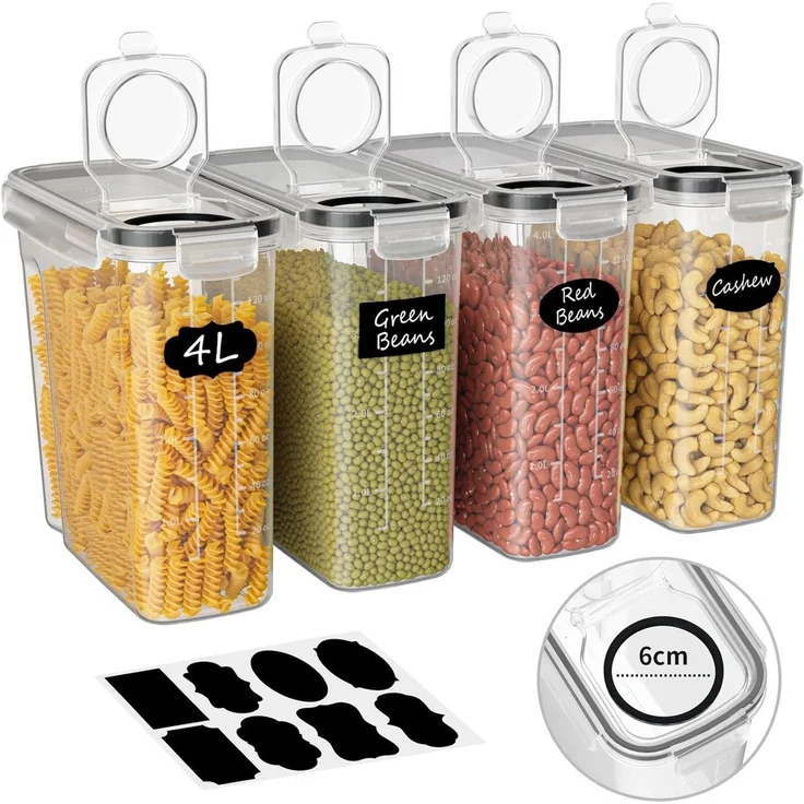 AIMAX Vorratsdose 4L Vorratsdosen mit Deckel luftdicht, Frischhaltedosen, vorratsgläser, Vorratsgläser für Müsli, Reis, Mehl, Futter Haustiere usw - 4 Stück – Bild 1