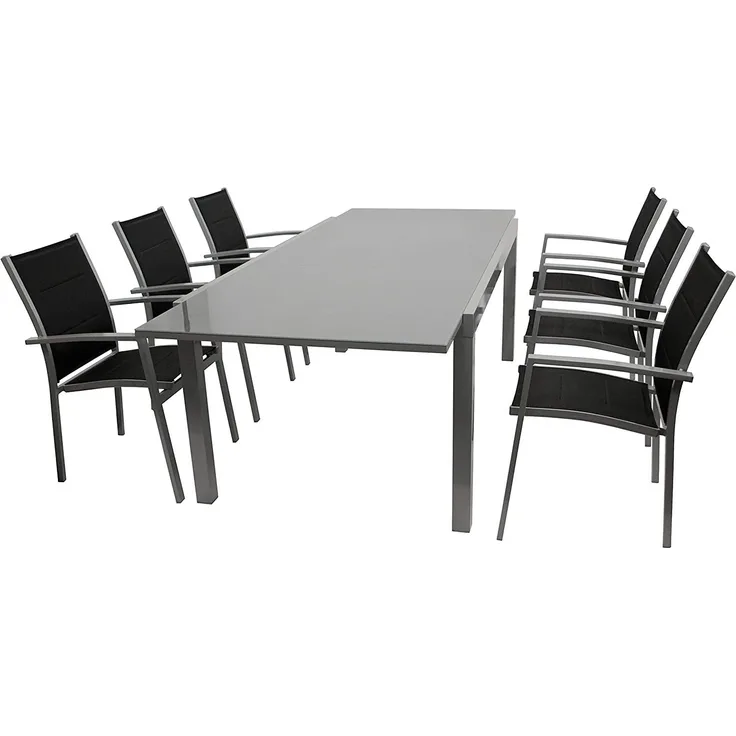 Garnitur MARINA 7-teilig, Aluminium + Kunstgewebe schwarz