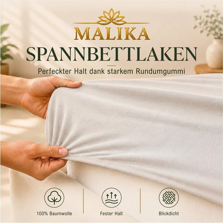Malika Spannbettlaken aus 100% Baumwolle, 90-100x200, Beige, Jersey Baumwolle, Gummizug: Ja, (1 Stück), Allergikergeeignet, Pflegeleicht und Atmungsaktiv – Bild 3