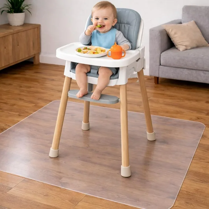 DecoHomeTextil Transparente Spritzmatte unter dem Baby Hochstuhl, Bodenmatte, Quadratisch 130x130 cm, Spritzschutzmatte, wasserabweisend, abwaschbar, geruchsneutral