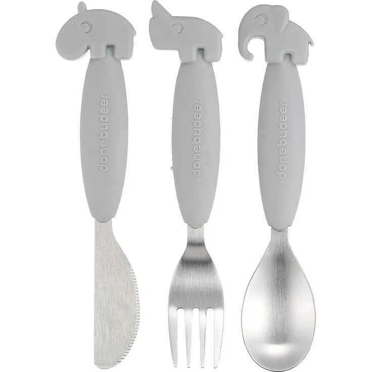 Done by Deer Essbesteck YummyPlus Easy grip Set grey