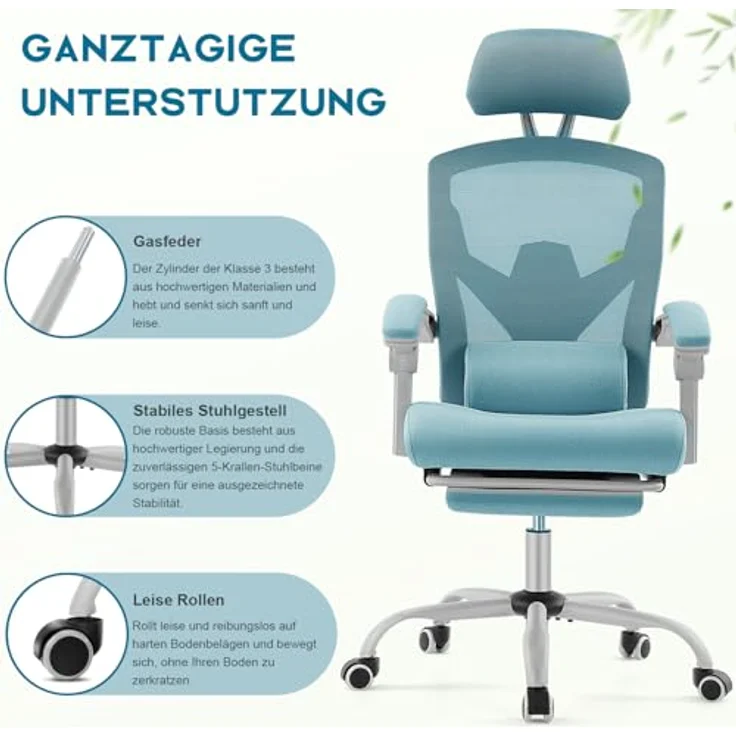 DUMOS Bürostuhl Ergonomisch EIN Schreibtischstuhl mit Komfortarmlehnen Ausgestattet mit Einer Bequemen Lendenwirbelstütze und Fußstütze Office Chair Geeignet für Zuhause – Bild 9